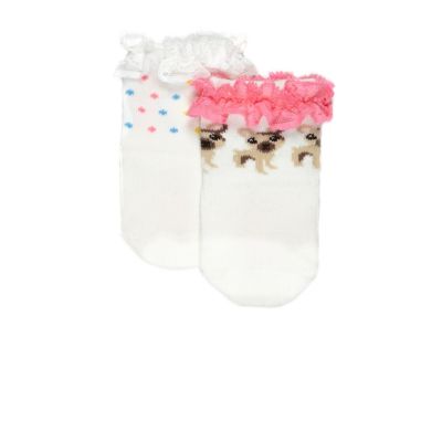 Mini girls cream dog and dot frill socks
